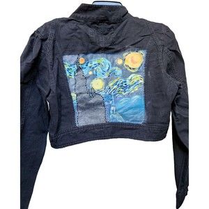 Star Jean Jacket Black Size Medium Starry Night Embellished Painted Boho Art